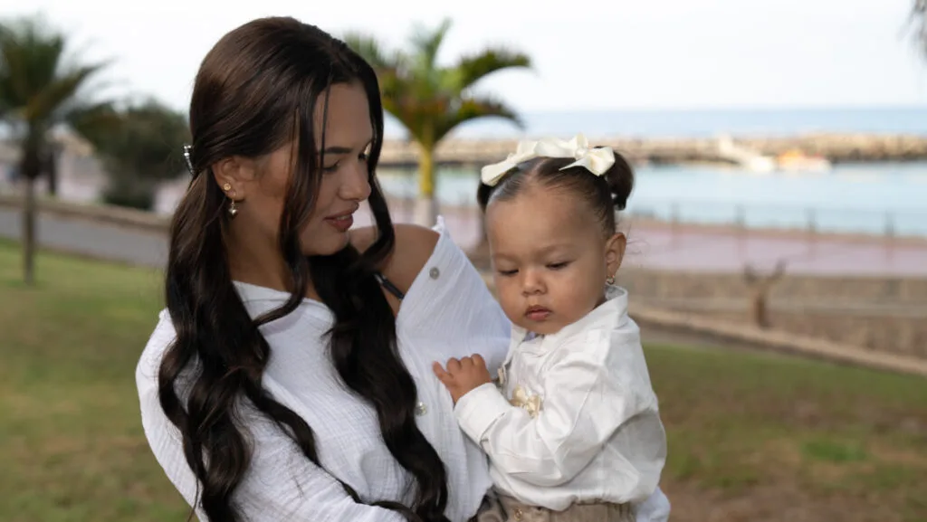 Mother and daughter during family photoshoot