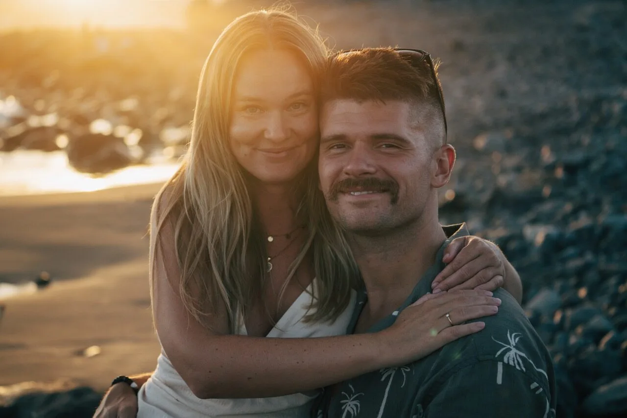 Couple golden hour beach portrait Gran Canaria