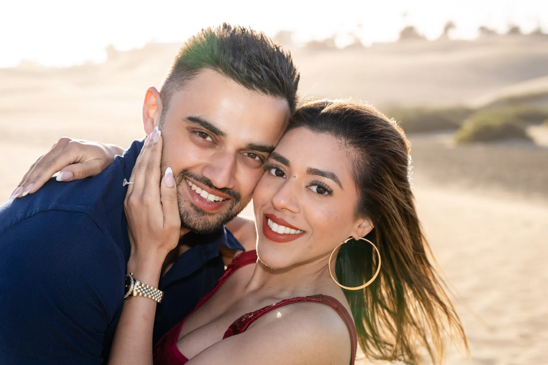 Joyful couple portrait at sunset Gran Canaria