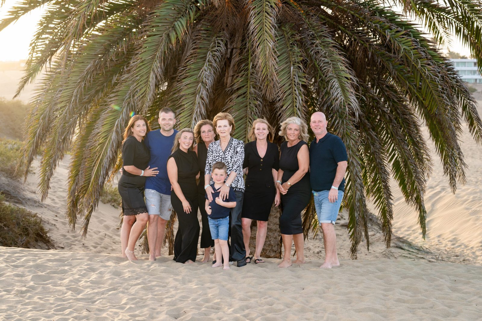 Large family portrait on beach at sunset Gran Canaria