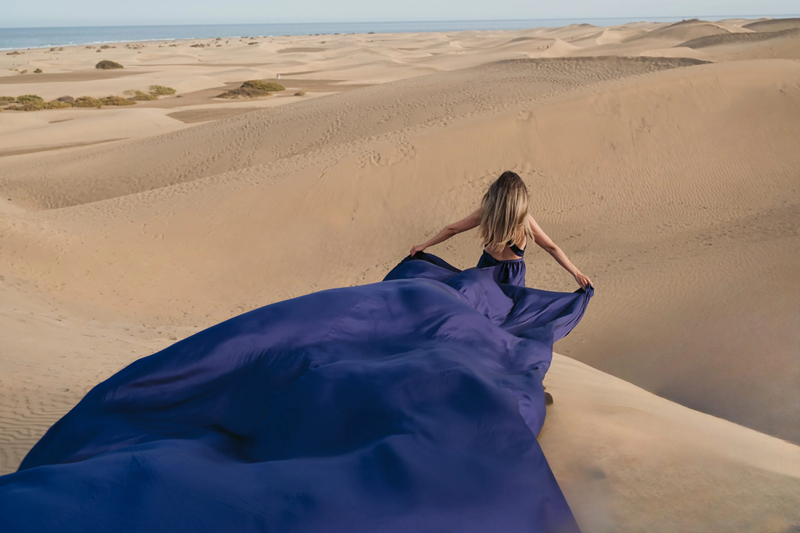 Flying dress five metre gown on Maspalomas dunes