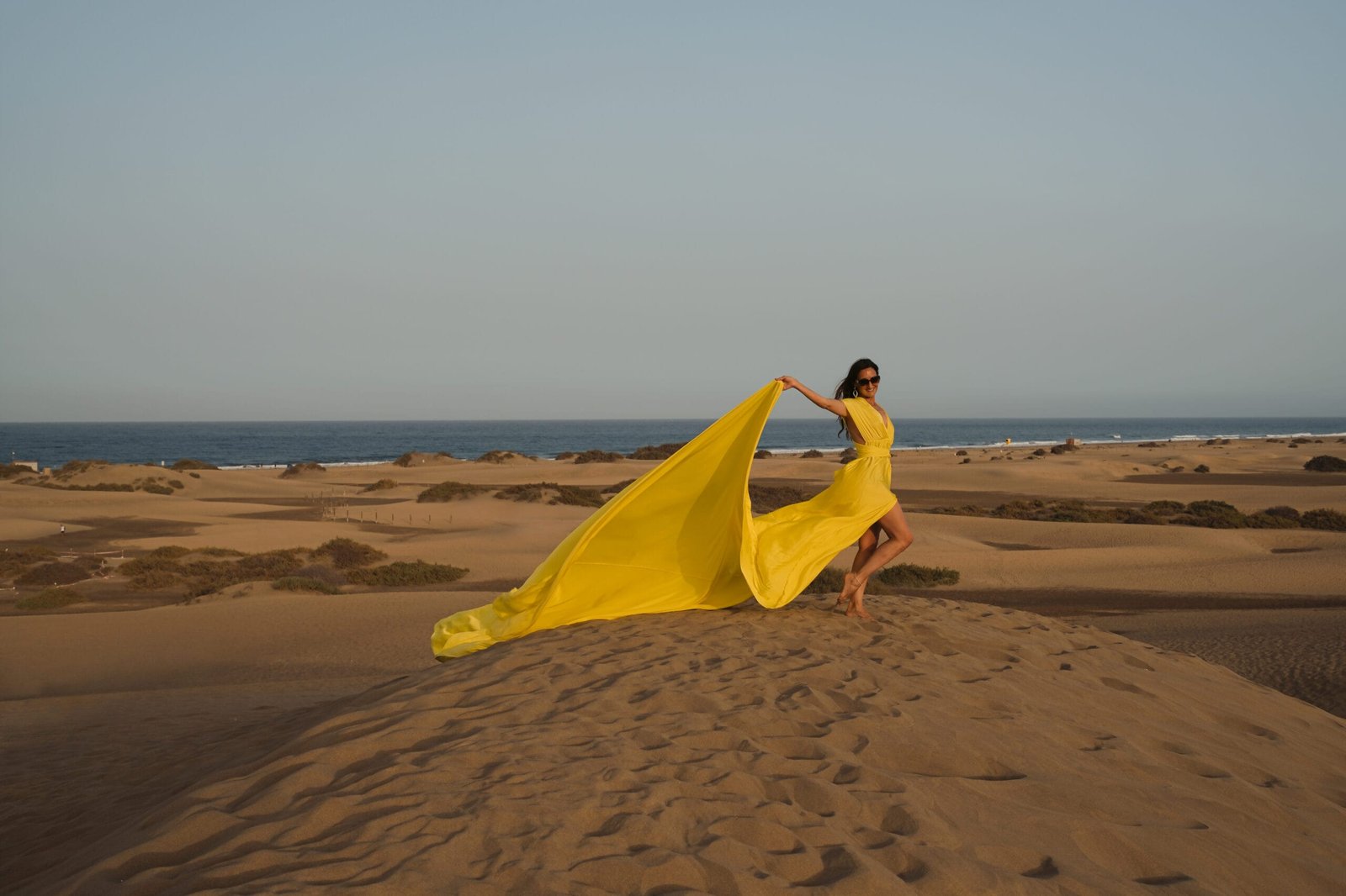 Flying dress family experience sunshine yellow on the dunes