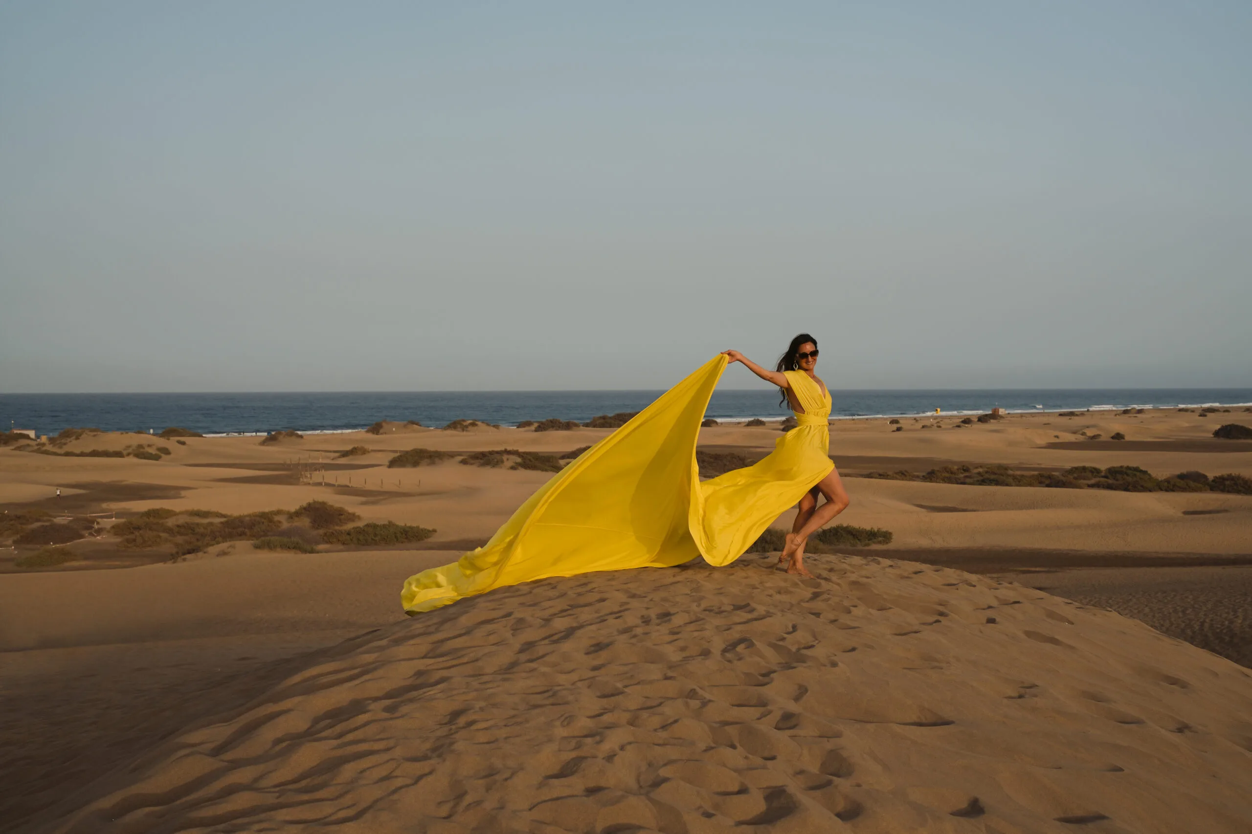 Flying dress family experience sunshine yellow on the dunes