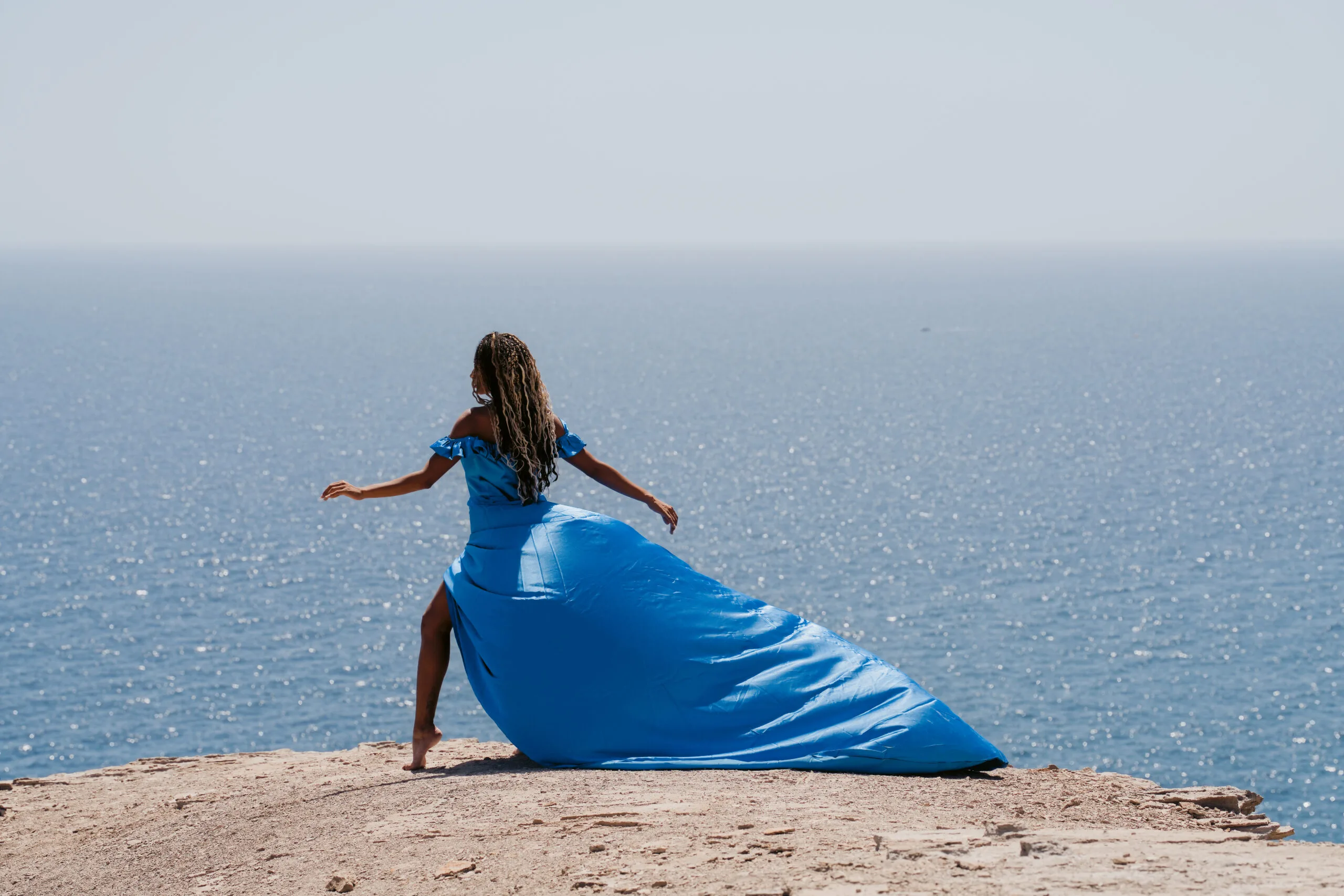 Flying dress shoot rooftop Puerto de Mogan