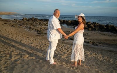Romantic couple walking on the beach of Maspalomas